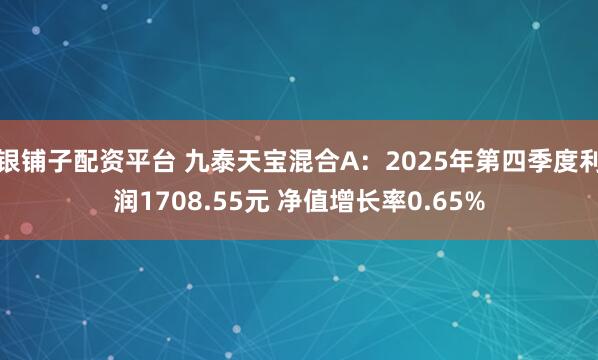 银铺子配资平台 九泰天宝混合A：2025年第四季度利润1708.55元 净值增长率0.65%